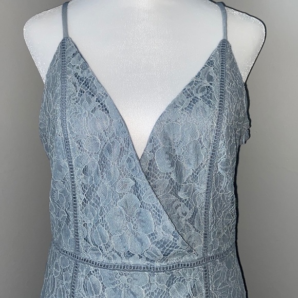 NWOT Lulu’s Sweet Like Candy Lace Ruffle Hem Minidress XL Dusty Blue MSRP $75 - Picture 5 of 12